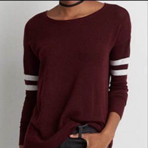 American Eagle Soft Varsity Double Stripe Sleeve Sweater